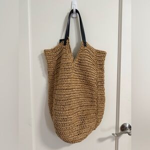 Banana Republic Natural Woven Tote with Black Handles